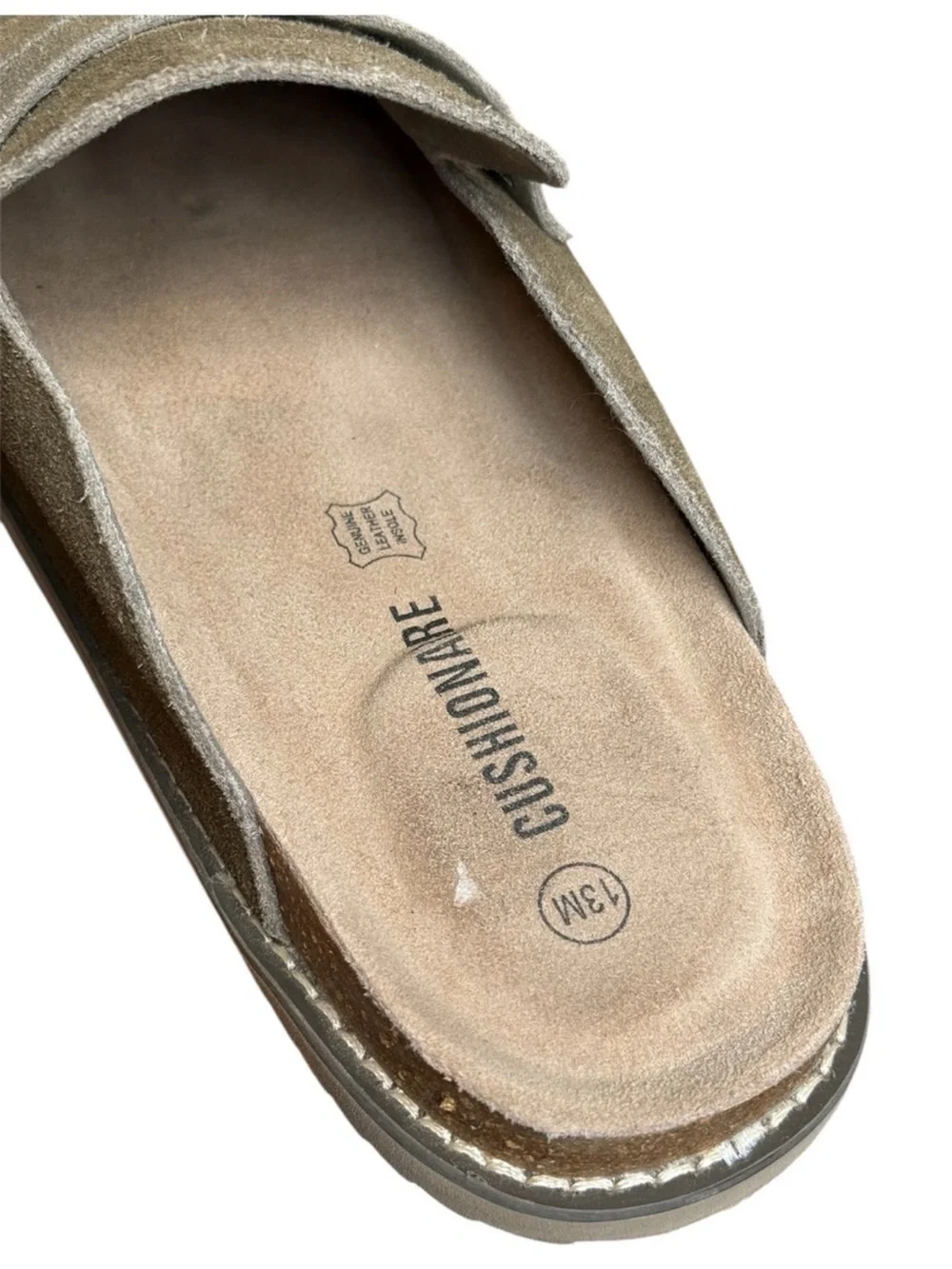 Cushionaire Wally Men's Taupe Suede Slip-On Cork Clog Mule Slide Shoes Size 13